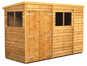 Power 10x4 Pent Garden Shed Overlap - Double Door